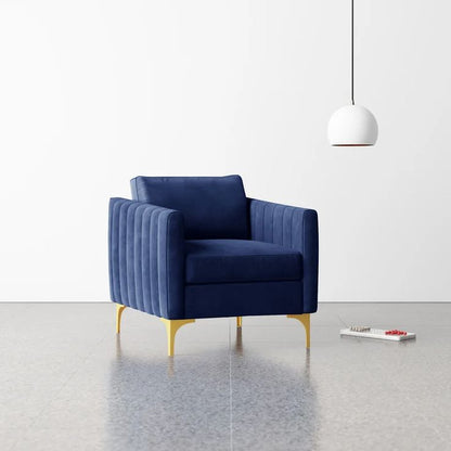 Modern Velvet Tufted Club Chair – Glam Accent Armchair with Gold Metal Legs