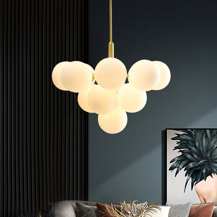 Milky Glass Cluster Bubble Chandelier – 13-Head Luxury Modern Pendant