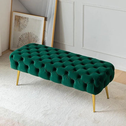 Luxury Velvet Storage Ottoman Bench with Gold Metal Legs – 90 × 45 × 45 cm