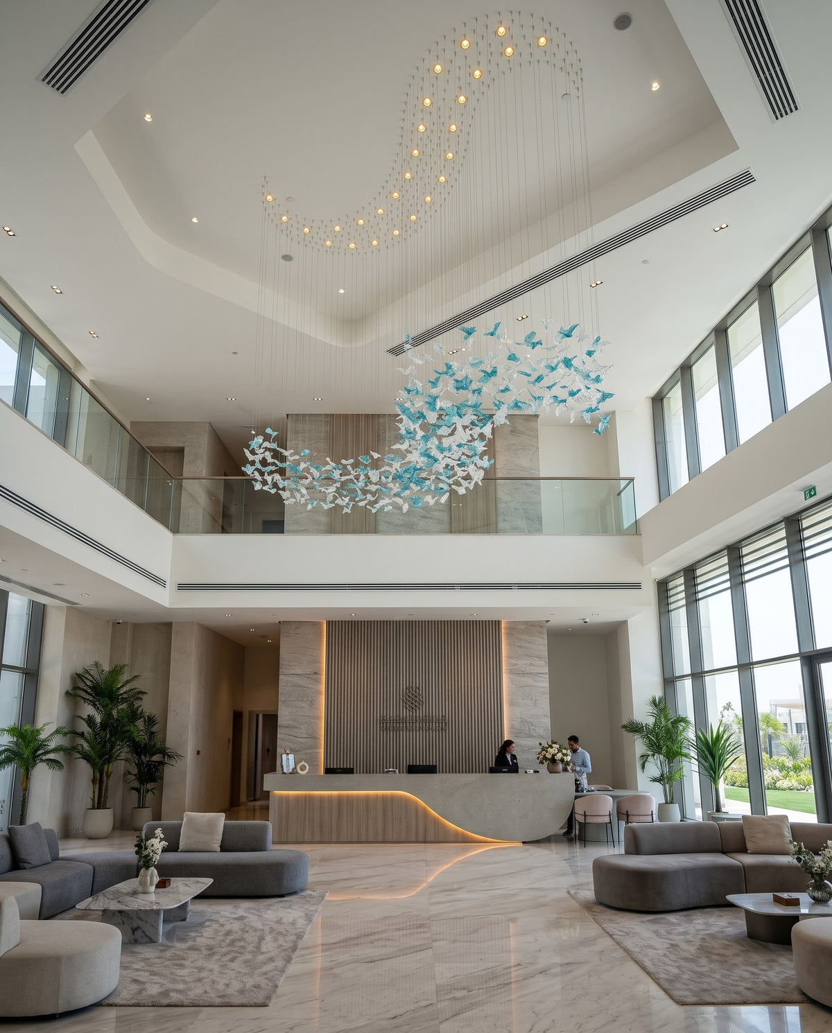 3m Modern Blue & Clear Glass Leaf S-Shape Snake Chandelier – Custom Grand Pendant Light