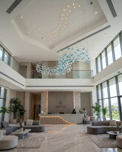 3m Modern Blue & Clear Glass Leaf S-Shape Snake Chandelier – Custom Grand Pendant Light