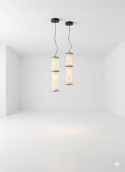 80cm Modern Smoke Grey LED Pendant Light – Minimalist Bedside Hanging Cylindrical Chandelier with 80cm Adjustable Cord