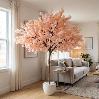 150cm Artificial Pink Cherry Blossom Tree | Faux Blossom Plant in Ceramic Pot