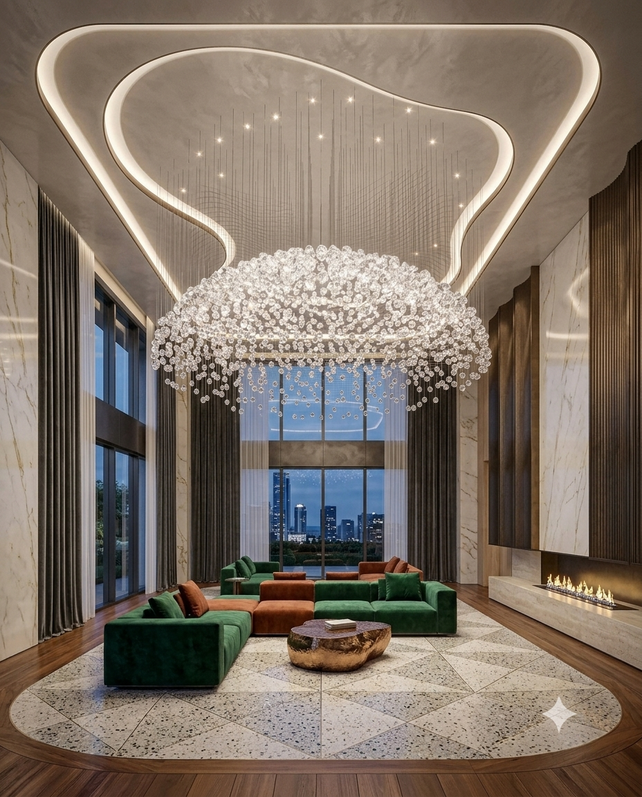 1.2M Custom Clear Crystal Stone Chandelier | Modern Dome Pendant Ligh