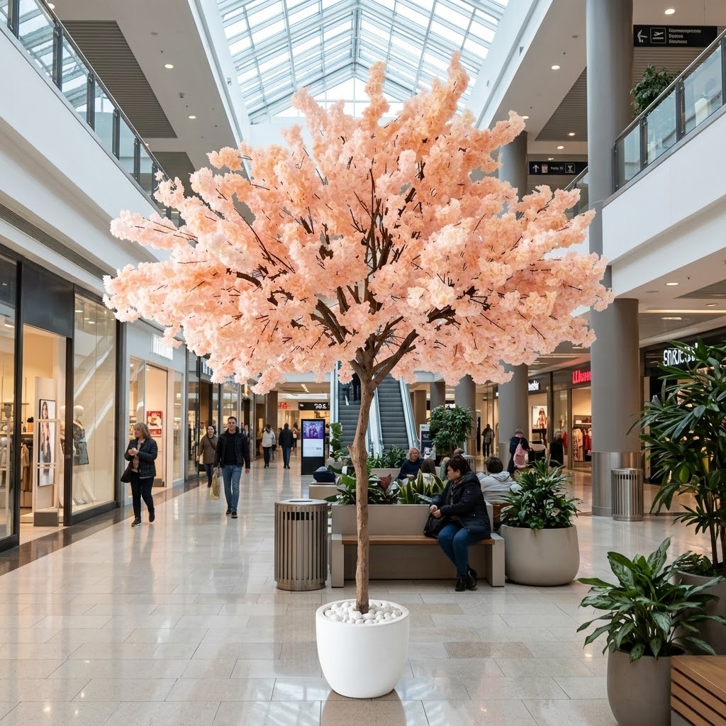 150cm Artificial Pink Cherry Blossom Tree | Faux Blossom Plant in Ceramic Pot