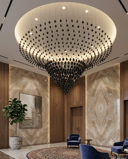 Custom Inverted Cone Black Stone Chandelier – Modern Statement Light