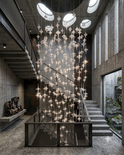 3M Custom Hand-Blown Glass Spindle Chandelier for Grand Staircase & Foyer