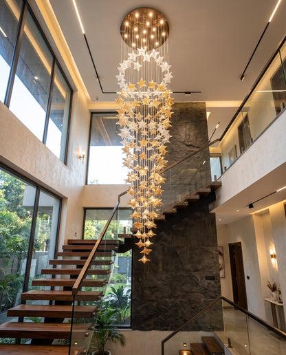 5M Custom Maple Leaf Staircase Chandelier - Amber & Clear Glass