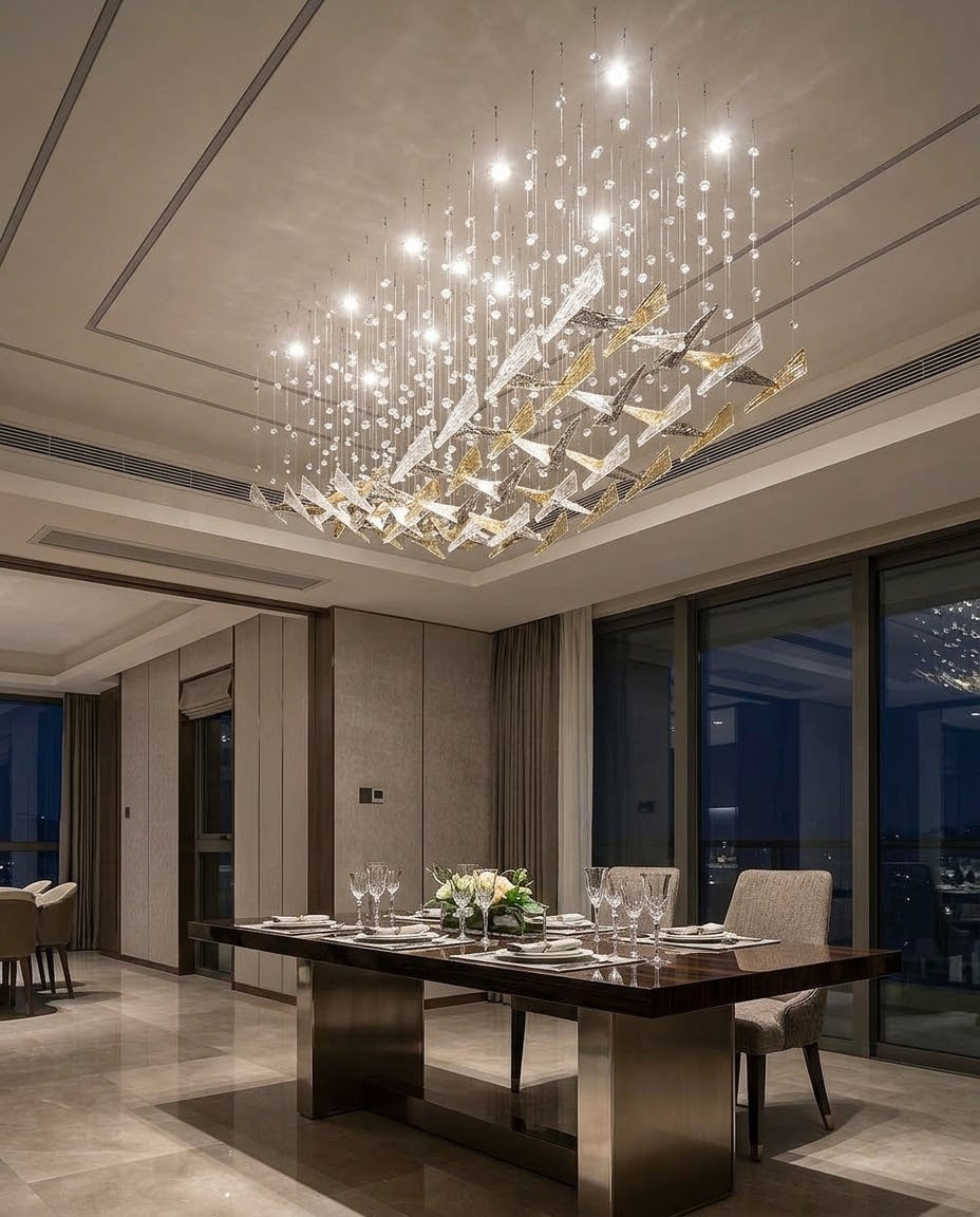 2M Sculpted Ice & Falling Rain Crystal Chandelier – Amber, Smoked Gray & Clear Glass