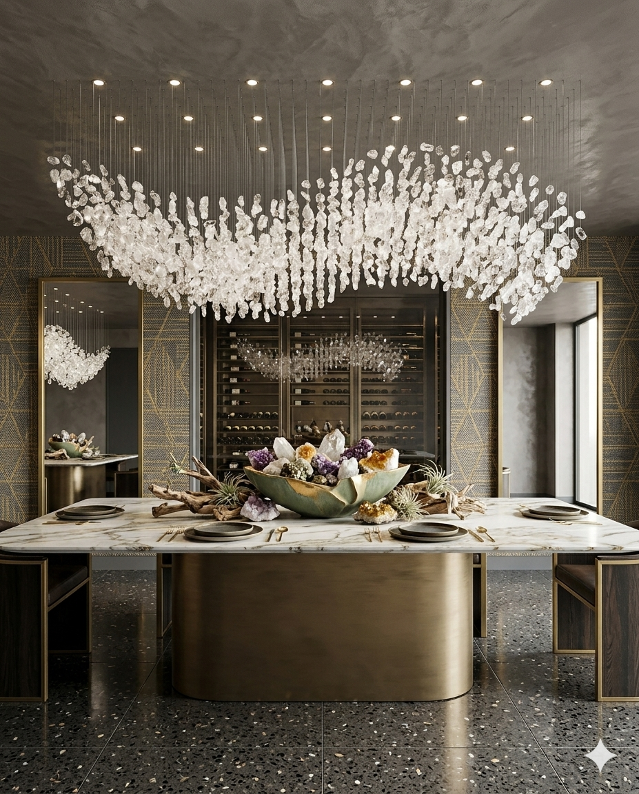 Wavy Crystal Stone Chandelier – Custom Modern Hanging Ceiling Light