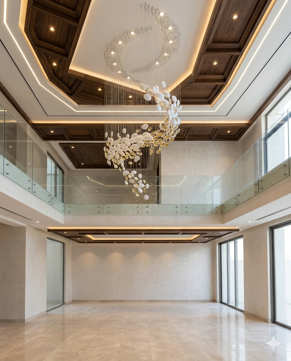 3M Spiral White & Gold Glass Staircase Chandelier – Custom Luxury Double Height Pendant Light for Modern Foyers & Staircases
