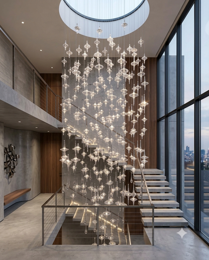 3M Custom Hand-Blown Glass Spindle Chandelier for Grand Staircase & Foyer