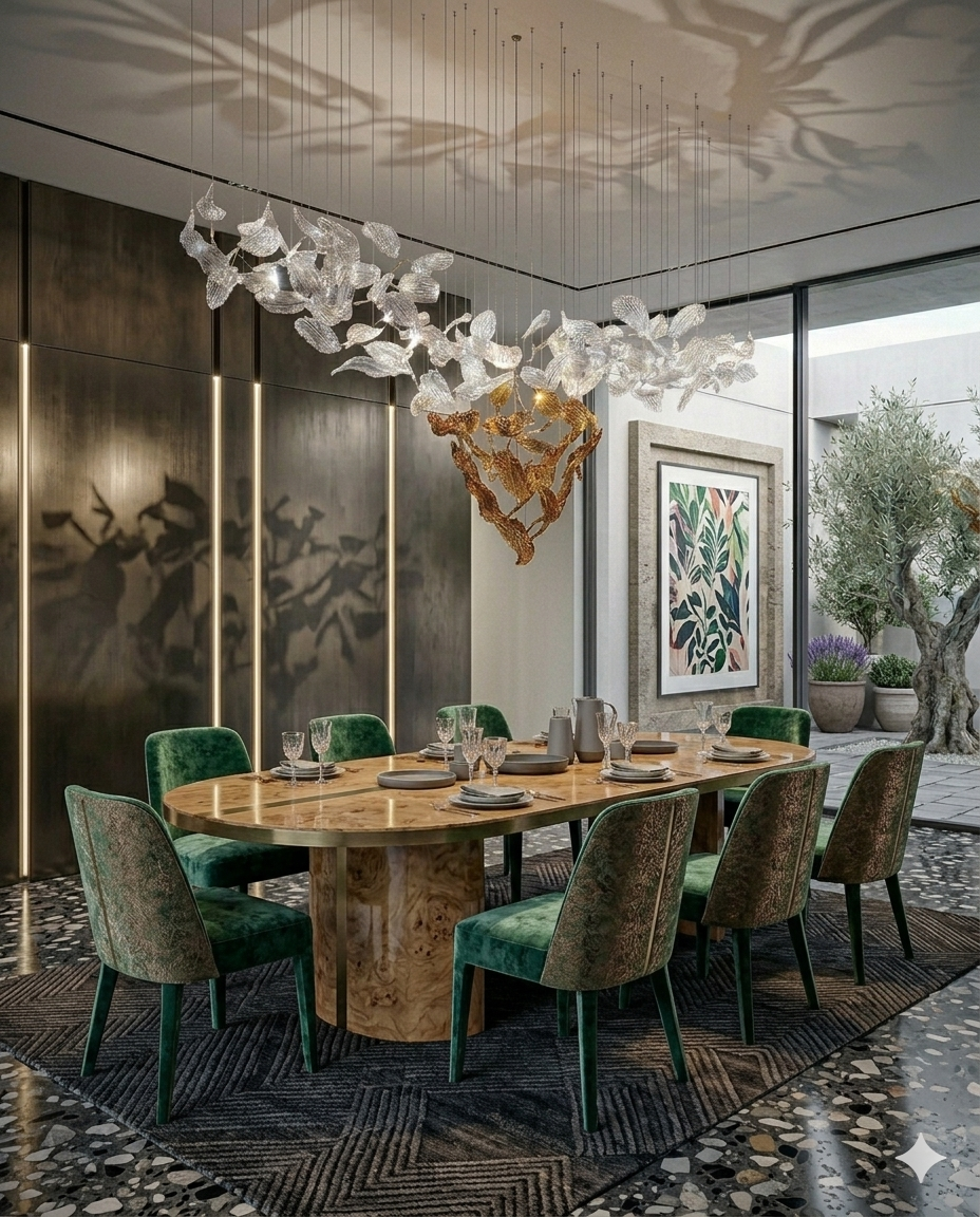 Custom Rectangular Glass Leaf Chandelier for Dining Room | 1.5m