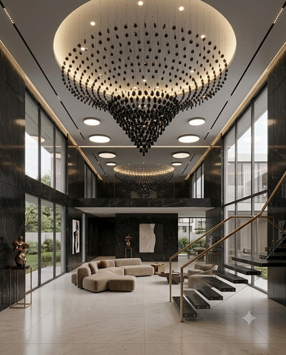 Custom Inverted Cone Black Stone Chandelier – Modern Statement Light