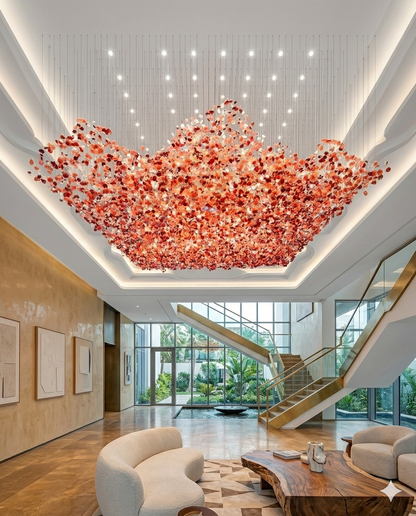 Majestic 5m x 3m Custom Red, Pink & White Stone Chandelier for Grand Spaces