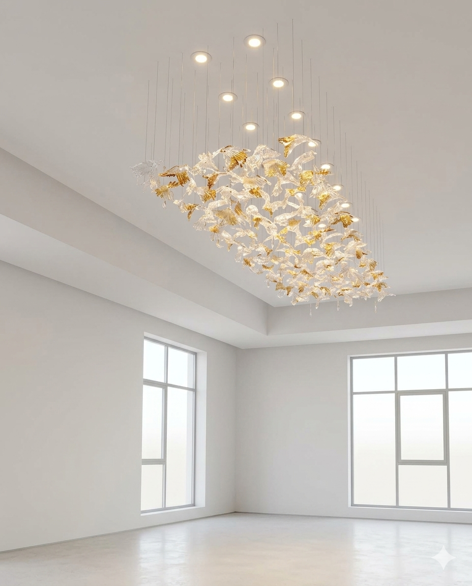 Orange & White Leaf Glass Chandelier – Custom Modern Hanging Ceiling Light For Dining Table And Hall Room