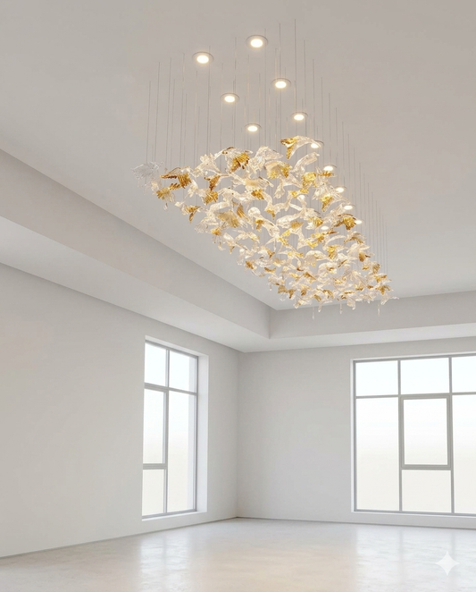 Orange & White Leaf Glass Chandelier – Custom Modern Hanging Ceiling Light For Dining Table And Hall Room