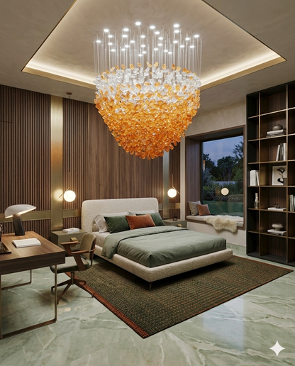 Custom Orange & White Modern Hanging Light for Hallway, Staircase & High Ceiling Interior