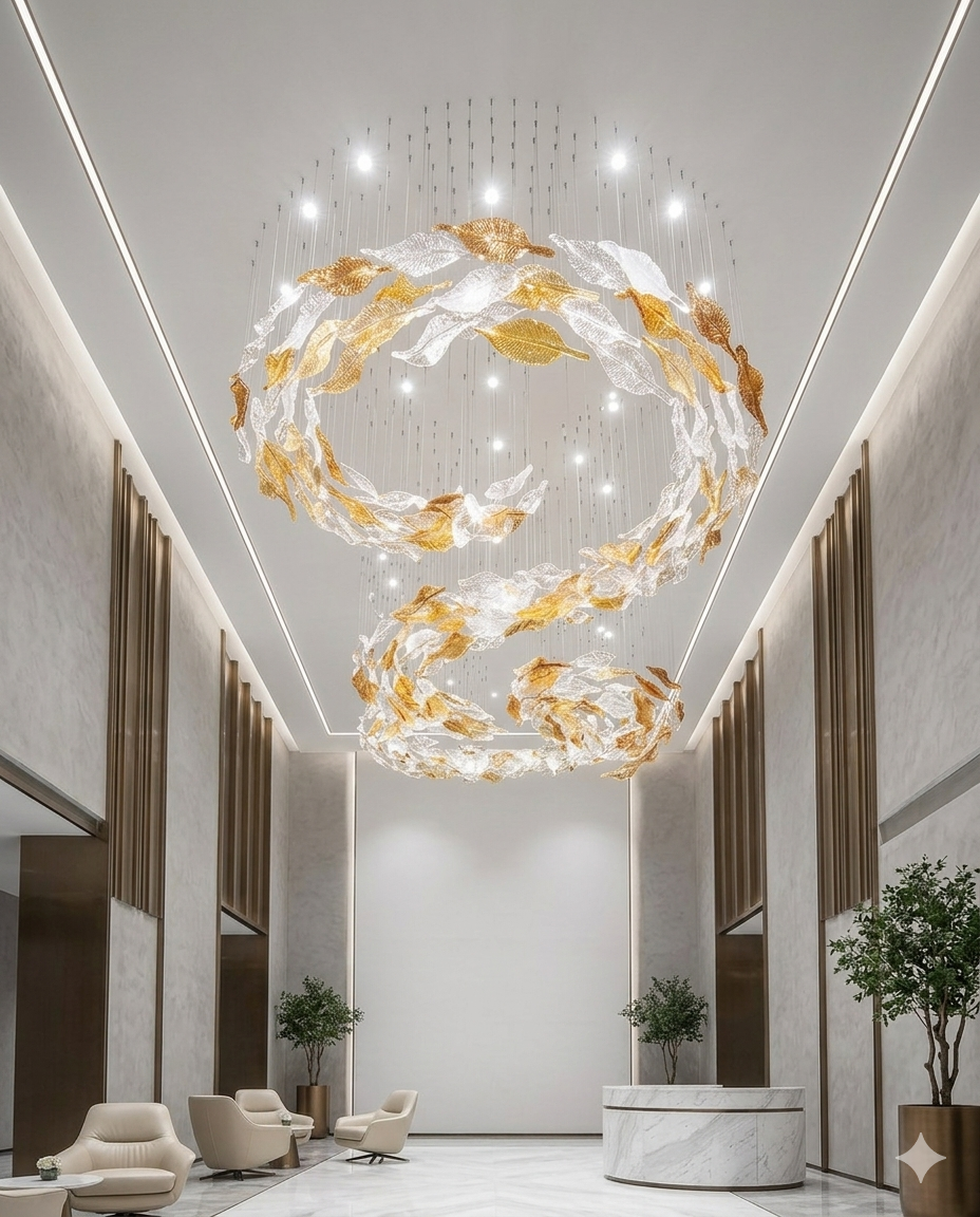 Custom Ocean Waves  5-Meter Long Glass Installation - Dark Orange to White Gradient