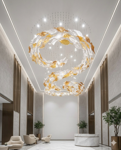 Custom Ocean Waves  5-Meter Long Glass Installation - Dark Orange to White Gradient