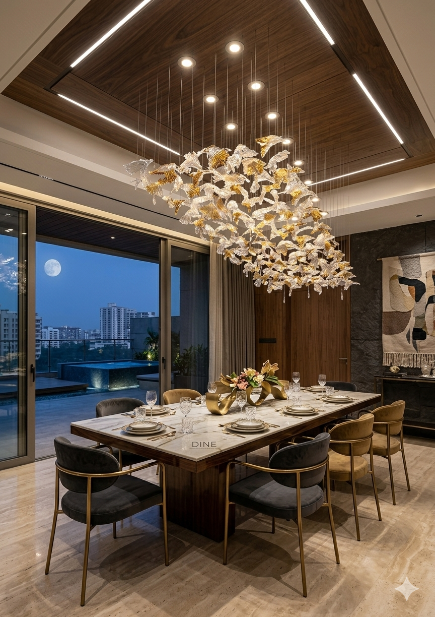 Orange & White Leaf Glass Chandelier – Custom Modern Hanging Ceiling Light For Dining Table And Hall Room