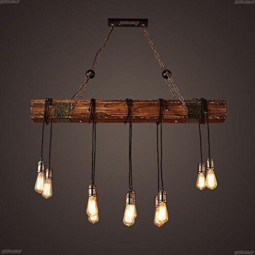 Farmhouse 10-Light Wooden Chandelier – Rustic Industrial Pendant for Kitchen & Dining
