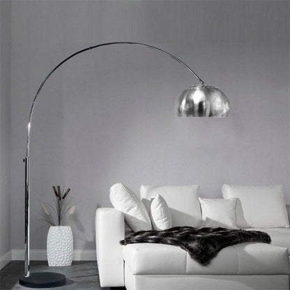 Curved Stainless Steel Floor Lamp with Black Marble Base – Adjustable Arc Standing Light