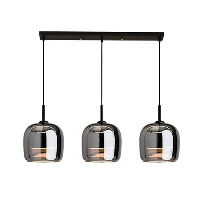 Nordic Smoky Grey Triple-Pendant Dining Chandelier – Tri-Color LED