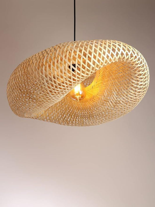 Retro Nordic Bamboo Pendant Light – Handwoven Rattan Bird Nest Chandelier E27
