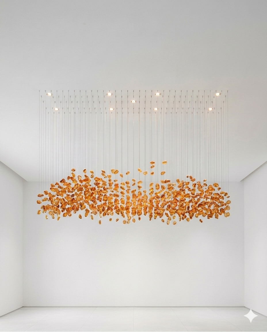 Custom Orange Crystal Chandelier (2m x 80cm) | Luxury Flush Mount Light