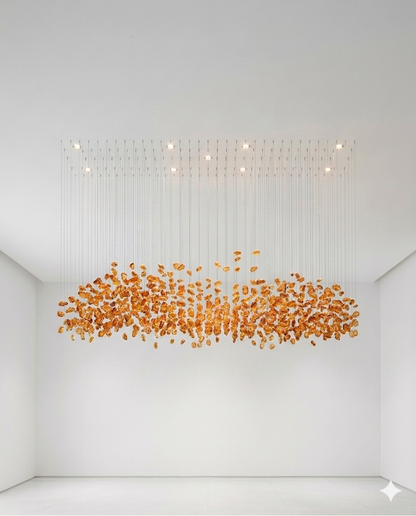 Custom Orange Crystal Chandelier (2m x 80cm) | Luxury Flush Mount Light