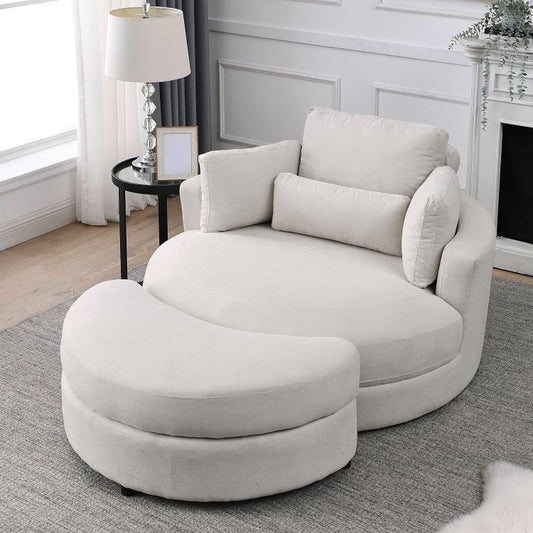 Royal Nest 130cm Oversized Barrel Lounge Chair with Storage Ottoman & 4 Pillows