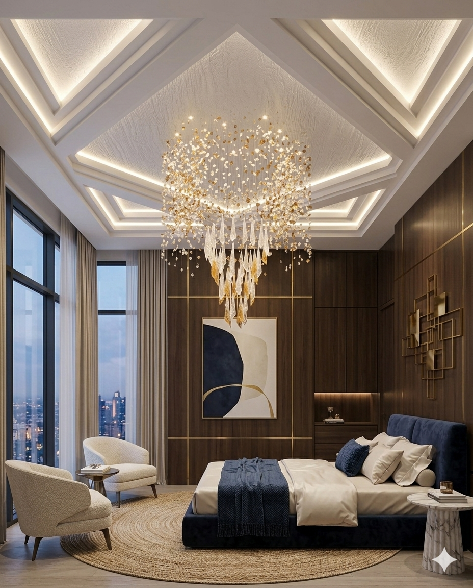 The Aurelia Waterfall Chandelier – 1.2m Drop Round Stone & Glass Pendant Light