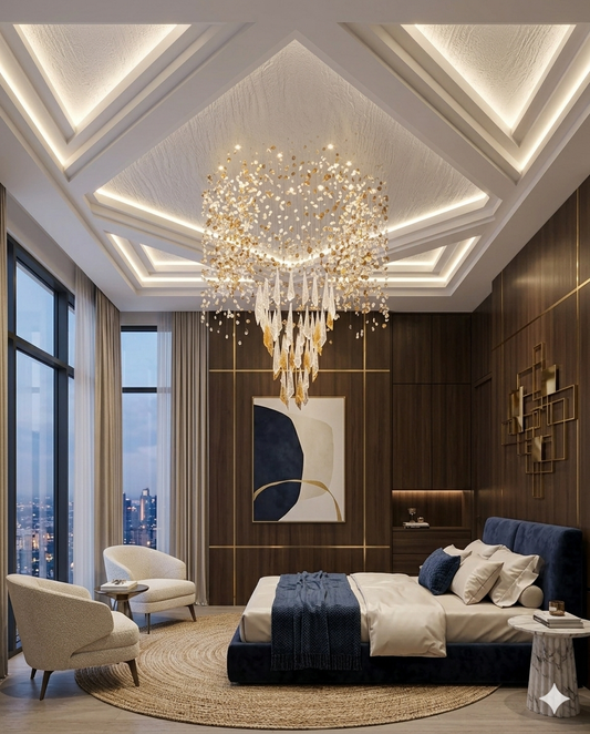 The Aurelia Waterfall Chandelier – 1.2m Drop Round Stone & Glass Pendant Light
