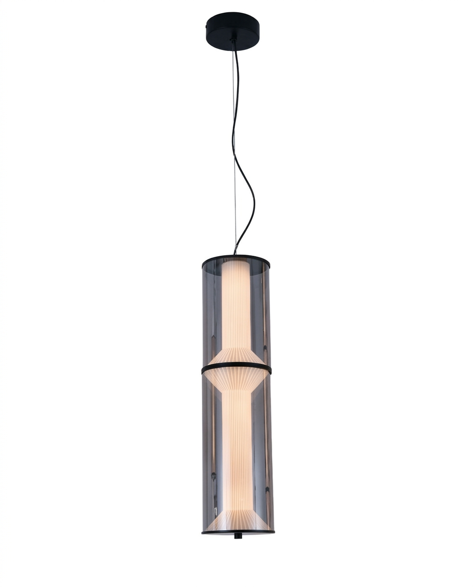 80cm Modern Smoke Grey LED Pendant Light – Minimalist Bedside Hanging Cylindrical Chandelier with 80cm Adjustable Cord