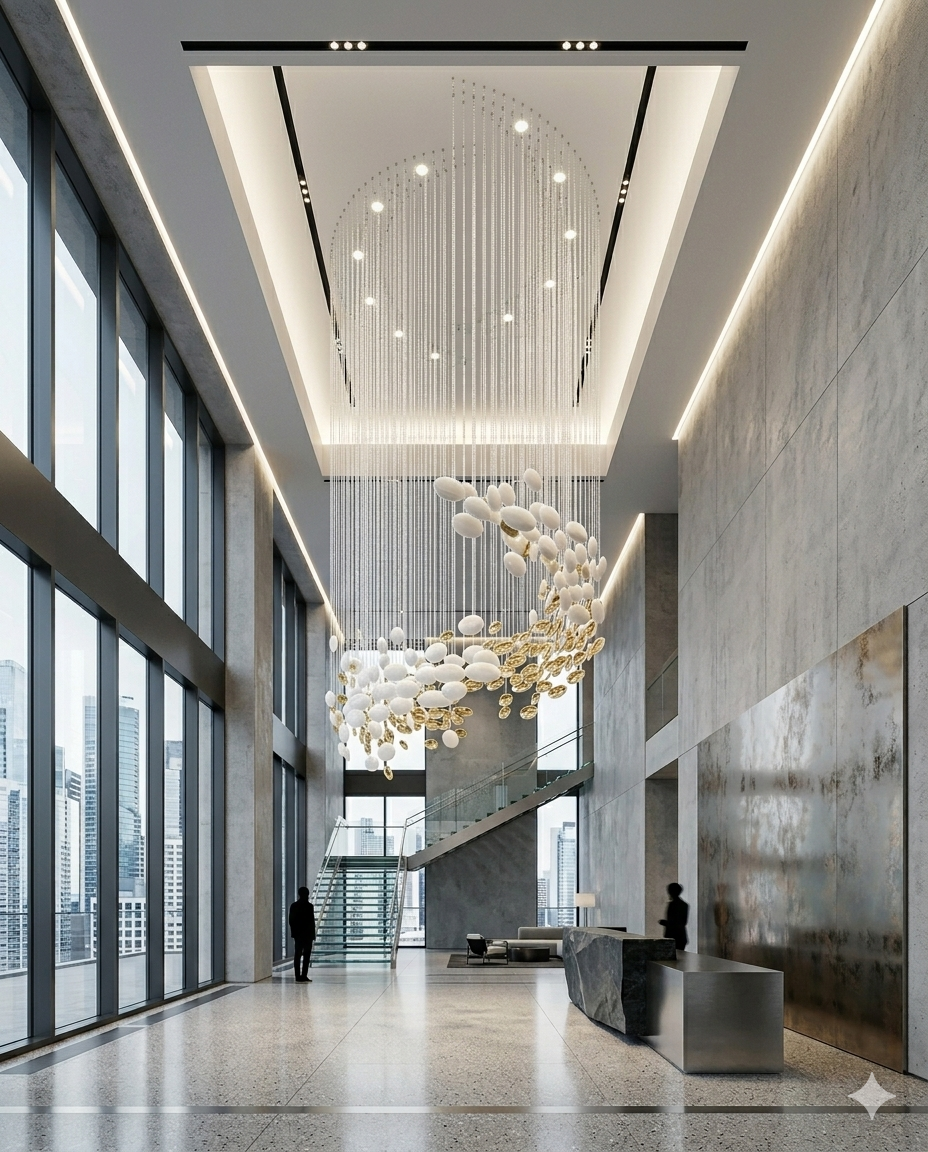 3M Spiral White & Gold Glass Staircase Chandelier – Custom Luxury Double Height Pendant Light for Modern Foyers & Staircases