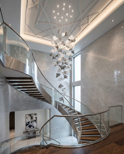 Modern 3M Drooping Leaf Glass Chandelier – Dual Tone Gray & Frosted Ceiling Light