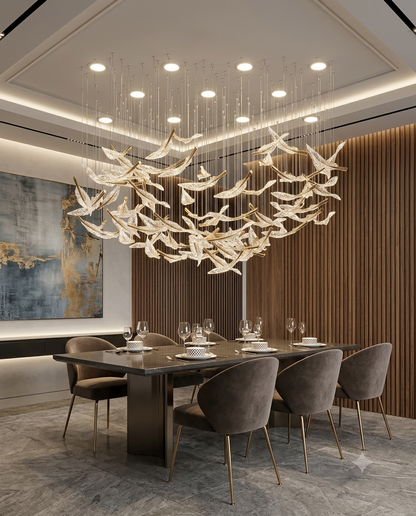 The Elysian Floating Leaf Chandelier | Modern Custom Boat-Shape Crystal Glass Chandelier, Large 1.5m Gold & Clear Art Glass Pendant Light