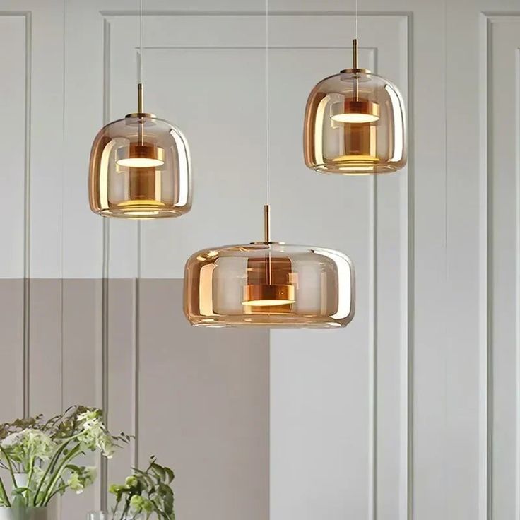 LED Glass Amber Gold Pendant Lamp