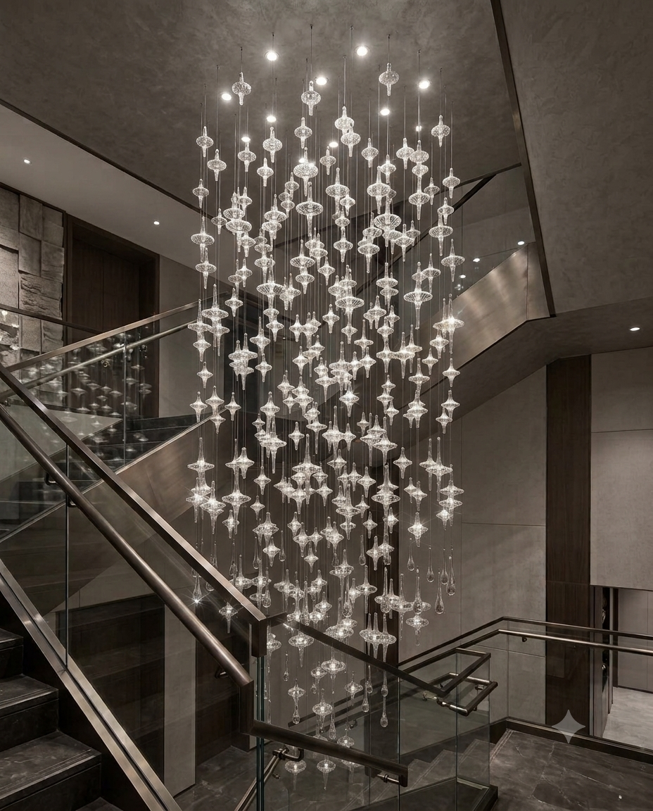 3M Custom Hand-Blown Glass Spindle Chandelier for Grand Staircase & Foyer
