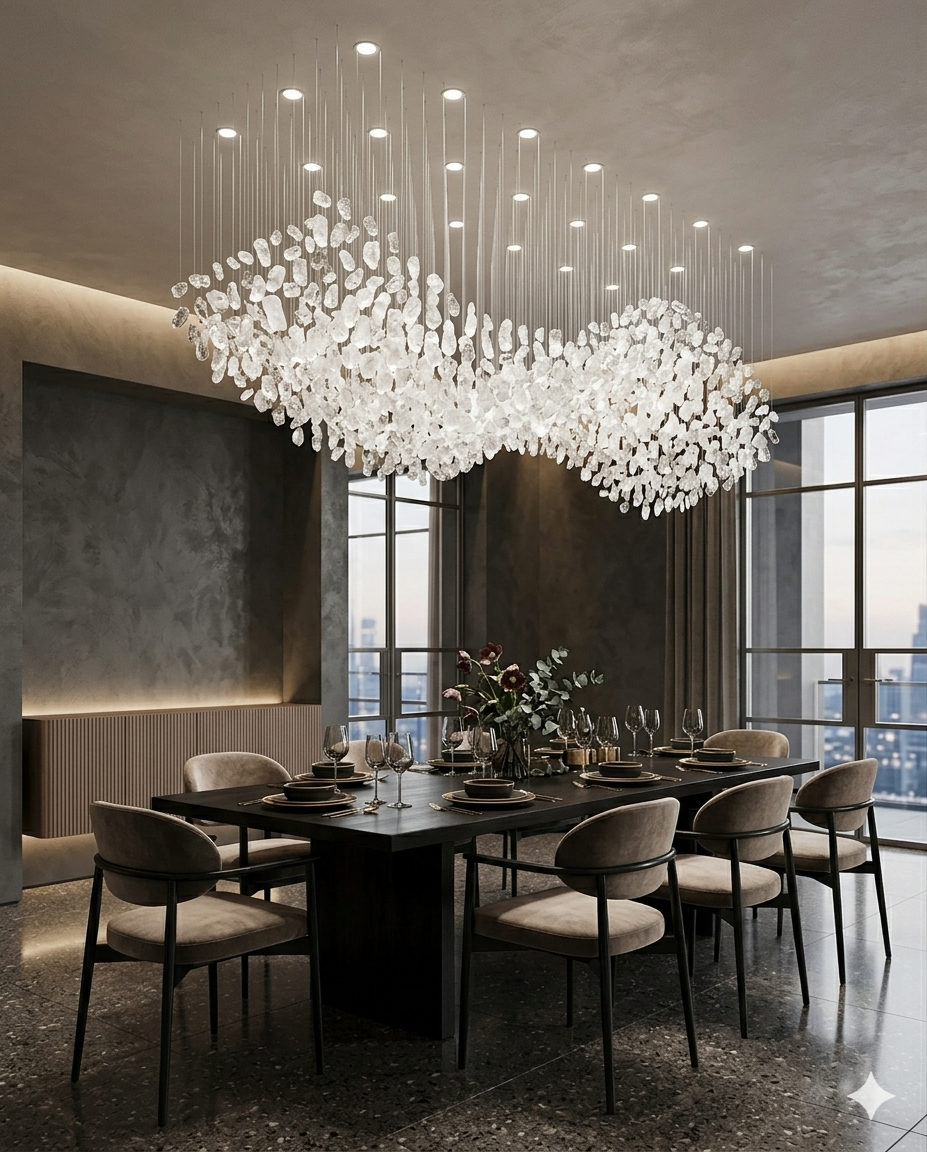 Wavy Crystal Stone Chandelier – Custom Modern Hanging Ceiling Light
