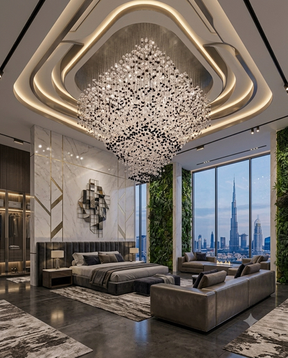Modern Inverted Pyramid Crystal Chandelier | Black & Clear Stone | Custom Luxury Lighting