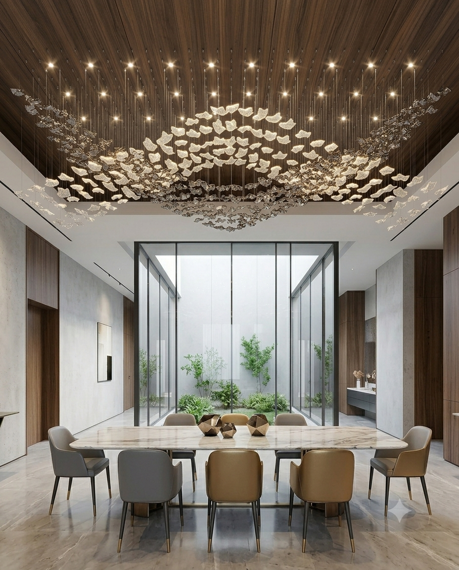 3M Custom Dual-Layer V-Shape Ceiling Installation | Gray & White Luxury Lighting