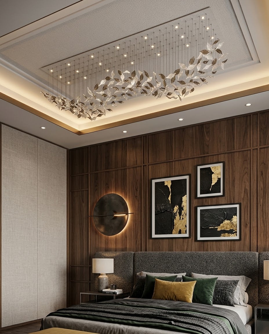 Luxury Custom Wavy Leaf Chandelier | Contemporary Frosted White & Charcoal Gray Glass Light