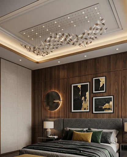 Luxury Custom Wavy Leaf Chandelier | Contemporary Frosted White & Charcoal Gray Glass Light