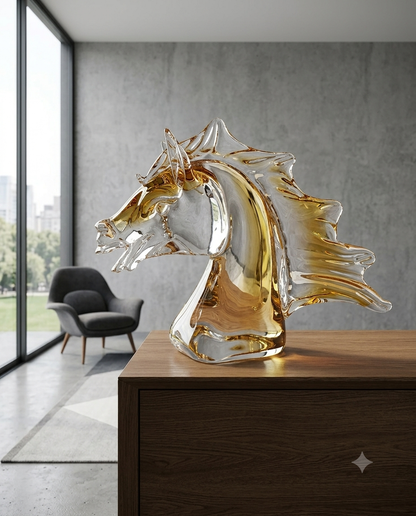 Crystal Horse Sculpture, Luxury Corporate Gift, Expensive Gift, Limited Edition Decor, Amber Crystal Art.