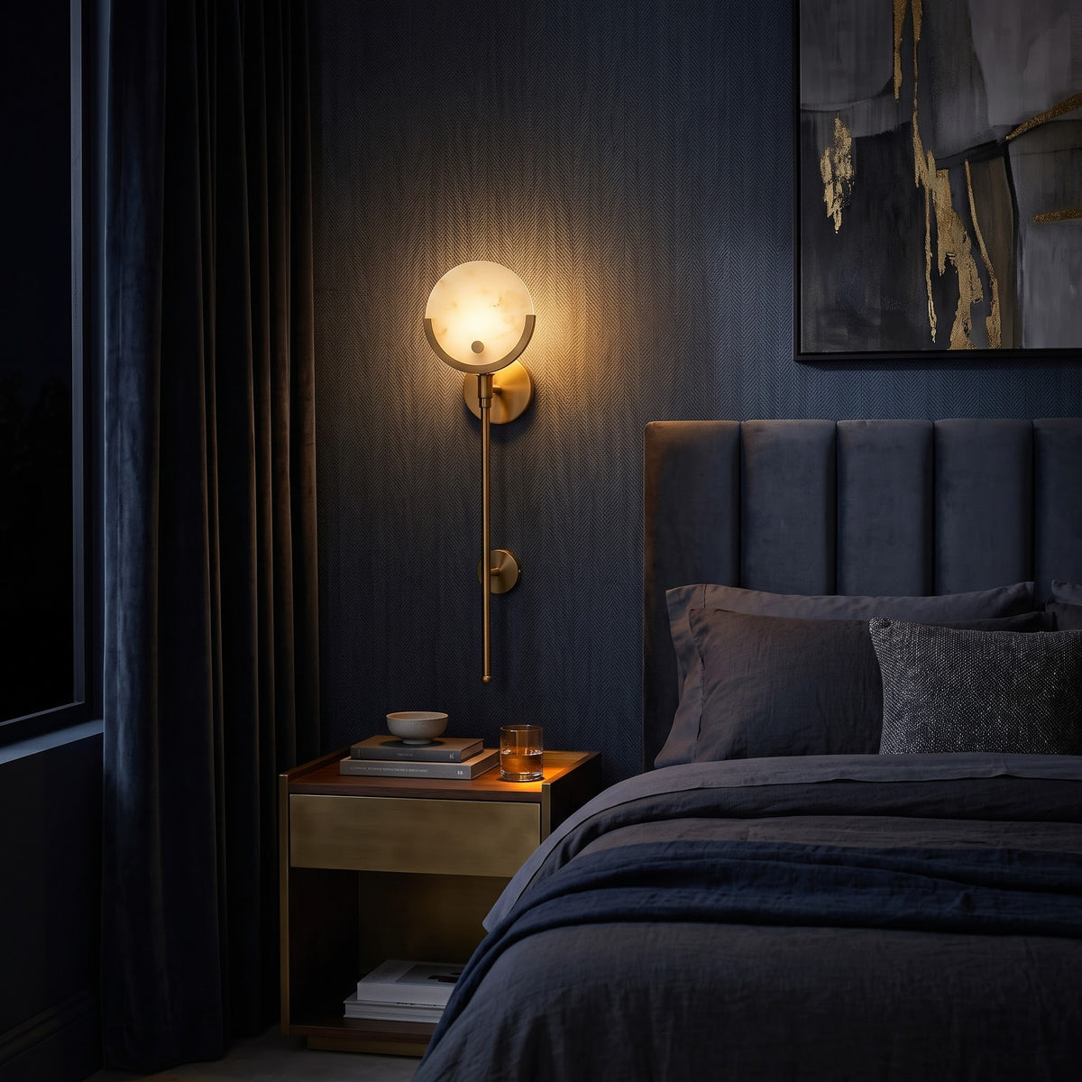 Modern Gold & Marble Wall Sconce | Luxury Warm LED Wall Light for Bedroom & Restaurant