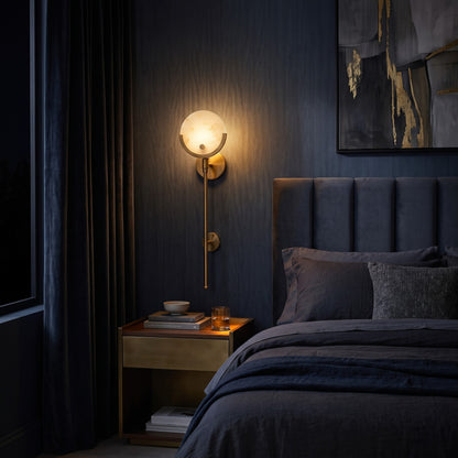 Modern Gold & Marble Wall Sconce | Luxury Warm LED Wall Light for Bedroom & Restaurant