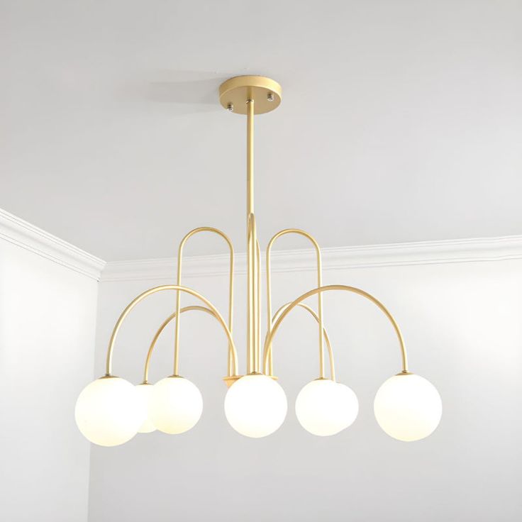 Antique Gold Multi-Arm Chandelier with Frosted Glass Globes – Elegant Vintage Ceiling Light