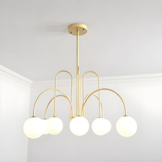 Antique Gold Multi-Arm Chandelier with Frosted Glass Globes – Elegant Vintage Ceiling Light